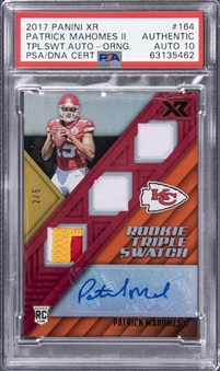2017 Panini Football XR Orange Triple Swatch Autographs #164 Patrick Mahomes II Signed Jersey Patch Rookie Card (#2/5) - PSA Authentic, PSA/DNA 10